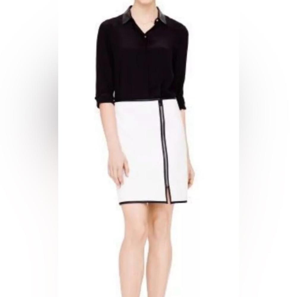 EUC Club Monaco Leather Trimmed Mini Skirt